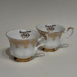 Set of 2 Royal Albert 50th Anniversary Gold Filigree Bone China Footed Tea Cups